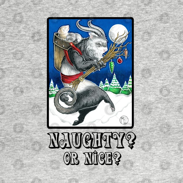 Ferret Krampus - Naughty or Nice? - Black Outlined Version by Nat Ewert Art